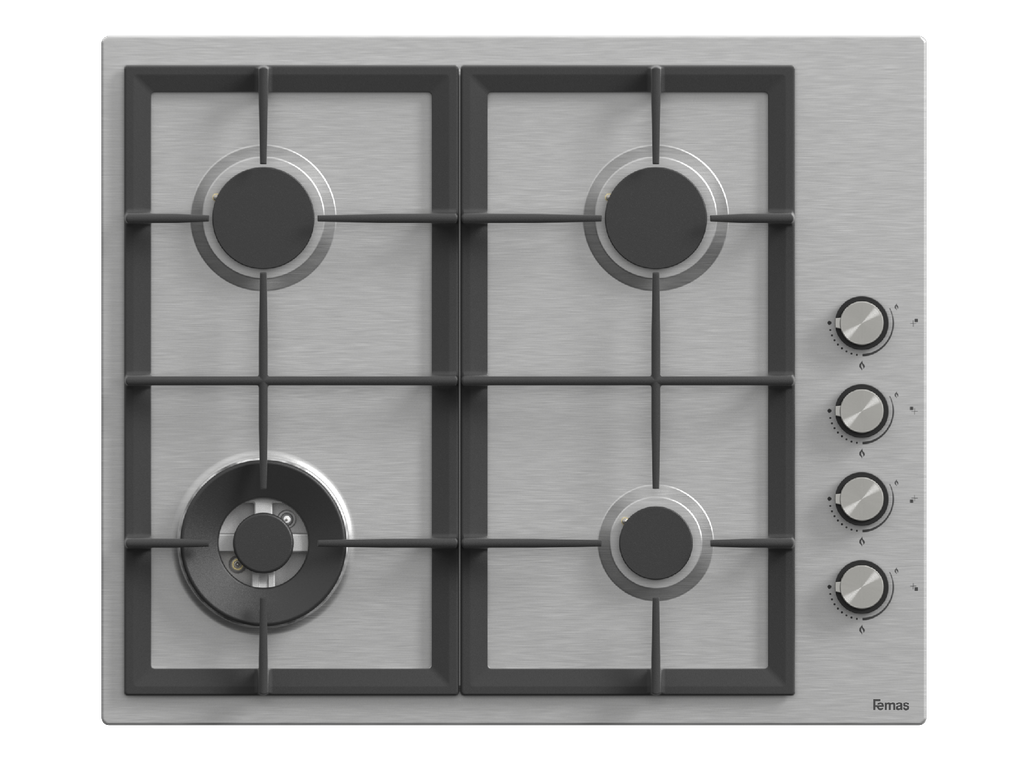 60 cm Basic, 4 Gas Burner, Heavy duty cast grille, Side Knobs