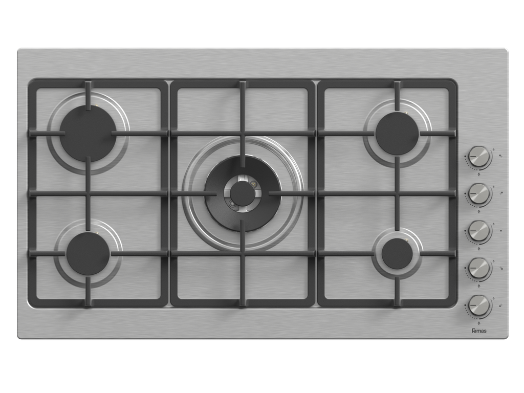 90 cm Elite Plus, 5 Gas Burner, Heavy duty cast grille, Side Knobs