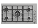 90 cm Elite Plus, 5 Gas Burner, Heavy duty cast grille, Side Knobs