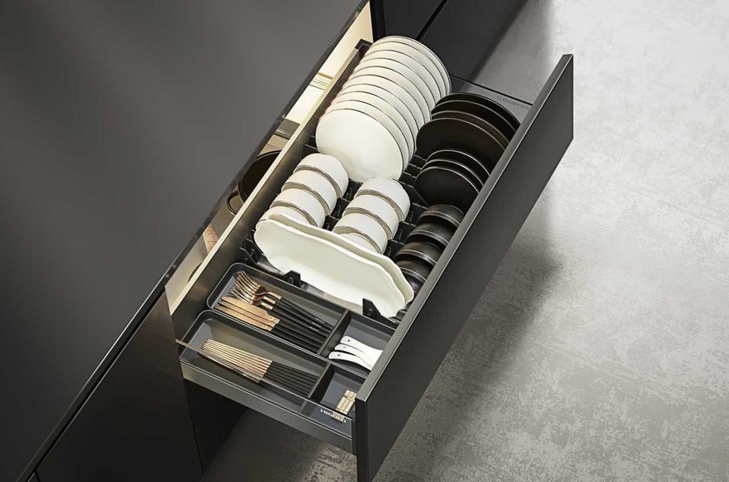 Aluminum & Glass Pull Out Multi Purpose Basket  Dish Drawer - Shearer 3.0