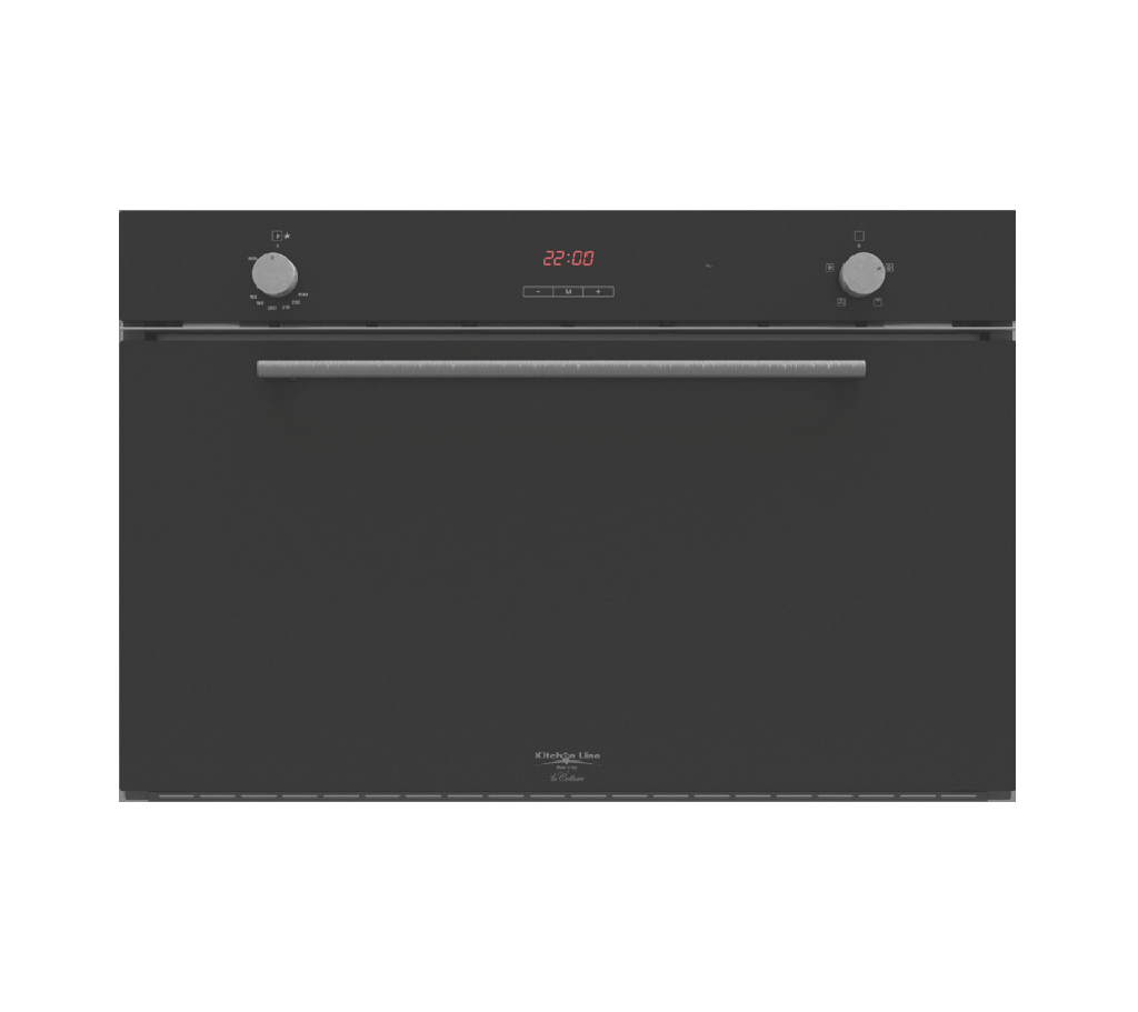 Gas Oven 90 cm with Electric Grill, 4 Cooking Functions, Black Frameless (Double Fan)