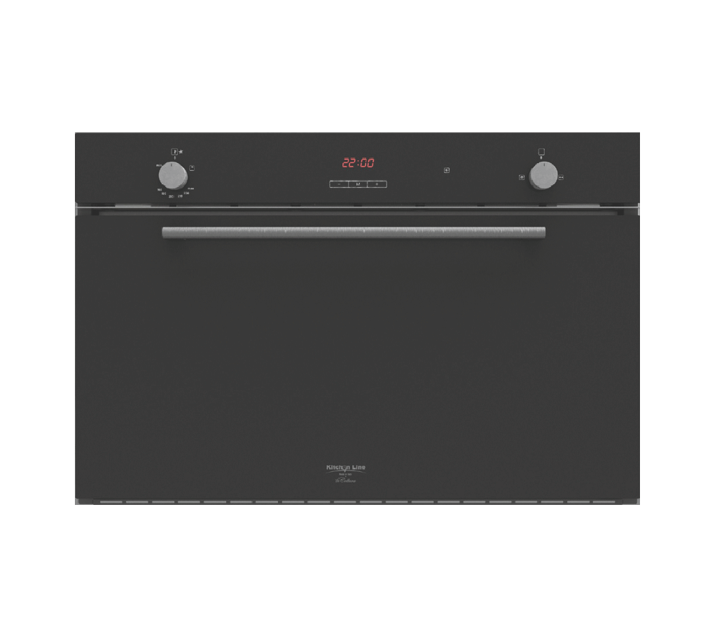 Gas Oven 90 cm with Gas Grill, 4 Cooking Functions, Black Frameless (Double Fan)