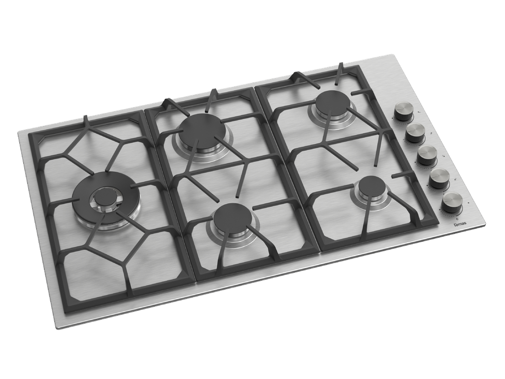 90 cm Basic, 5 Gas Burner, Heavy duty cast grille, Side Knobs