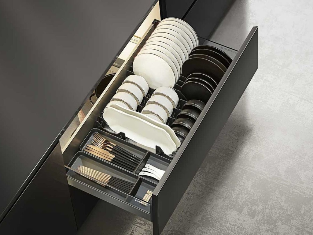 Aluminum & Glass Pull Out Multi Purpose Basket  Dish Drawer - Shearer 3.0